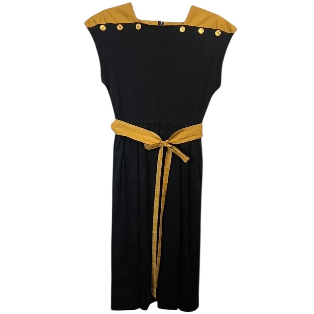 Vintage La Belle Saison Fabrique Tokyo Etoile Black+Autumn Gold Midi Dress SZ 9